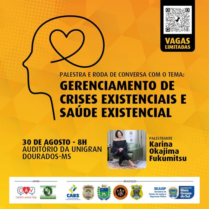 Palestra em Dourados abordará saúde mental e gerenciamento de crises existenciais