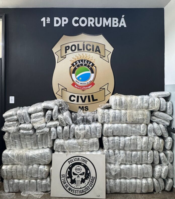 Polícia Civil prende 3 pessoas por tráfico de drogas e apreende aproximadamente 215 quilos de skunk, pasta base e “ice” em Corumbá