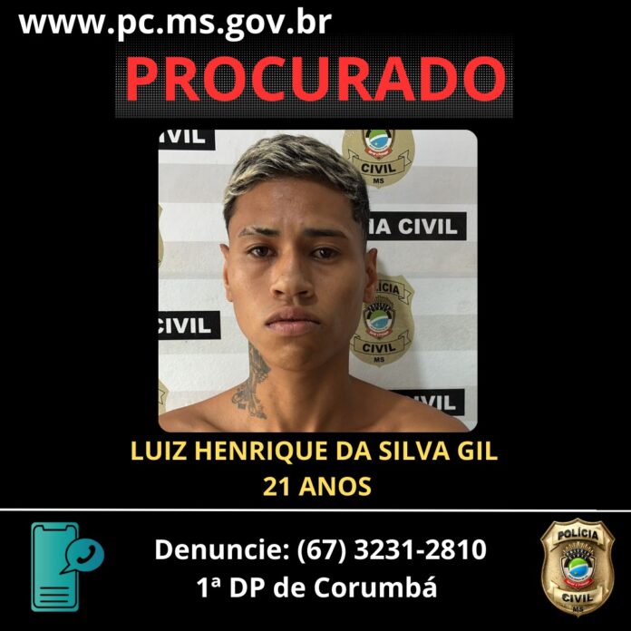 Polícia Civil procura por suspeito de participação em tentativa de homicídio, em Corumbá