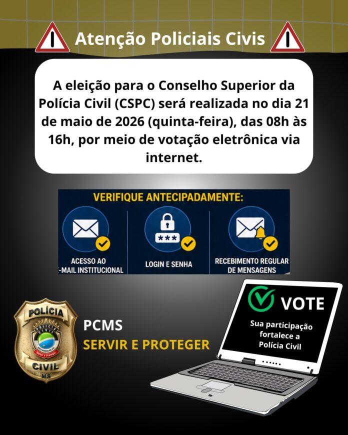 Eleição para o Conselho Superior da Polícia Civil acontece no próximo dia 21